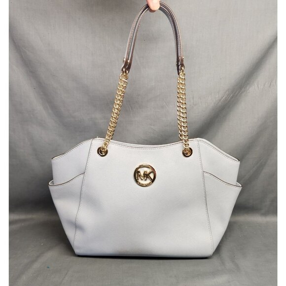 Michael Kors Jet Set Travel Tote Chain Shoulder Leather Blue Pre-Owned! - Picture 2 of 12